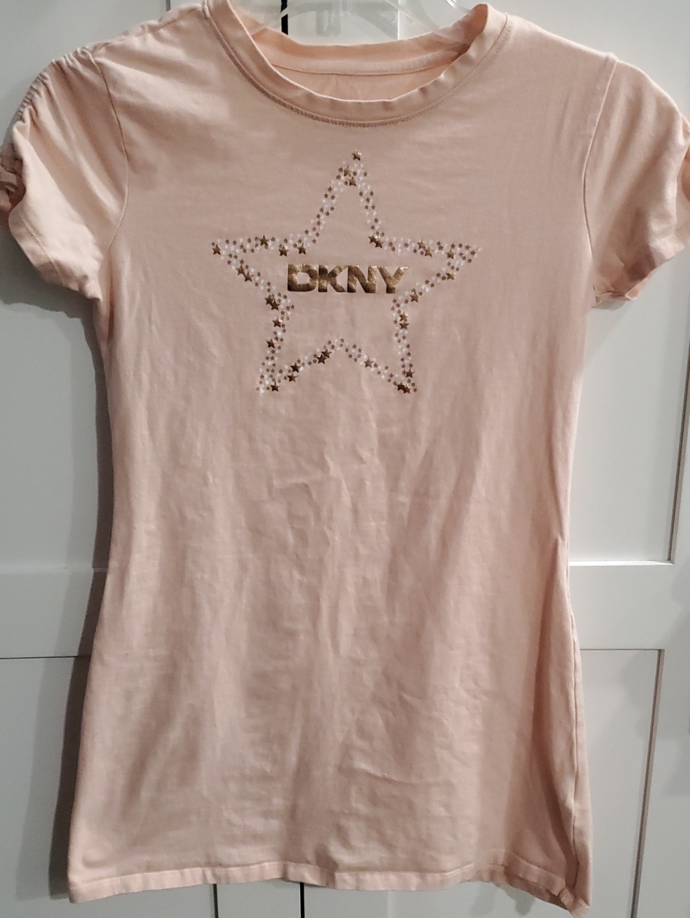 DKNY Girls Light Pink Star Logo T-Shirt with Gold Accents